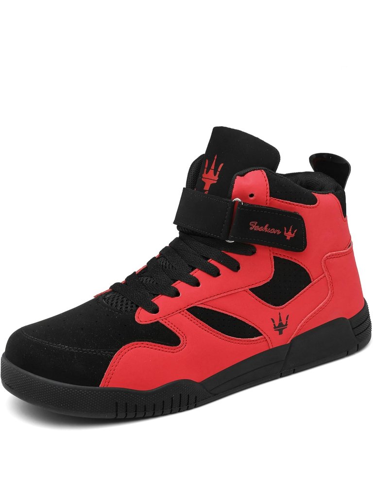 Women's Black Red Tennis Shoes Casual Lace Up High Top Athletic Running Sneakers